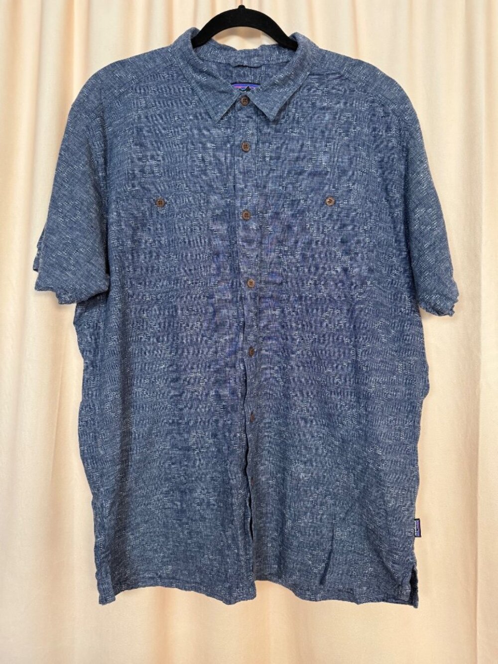 Patagonia Shirt Men XL Blue Gray Back Step Hemp Organic Cotton Blend Lightweight